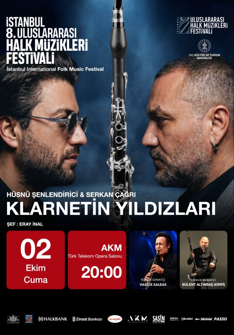 Klarnetin Yıldızları Hüsnü Şenlendirici ve Serkan Çağrı konser afişi, 2 Ekim 2026, AKM